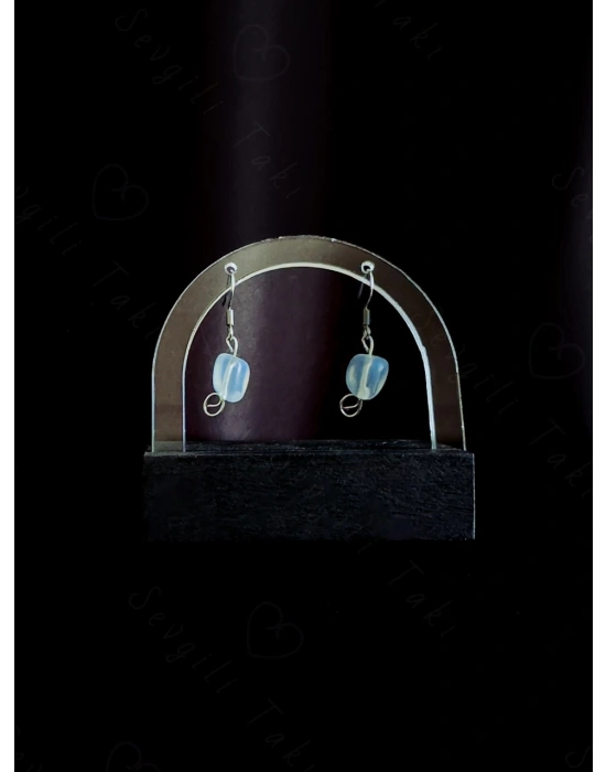 Opal Doğal Taşlı Çelik Küpe -Sevgili Takı Koleksiyonu