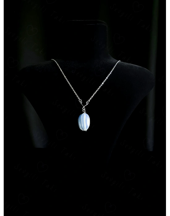 Opal Doğal Taşlı Çelik Kolye | Spiritüel Serisi