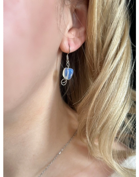 Opal Doğal Taşlı Çelik Küpe -Sevgili Takı Koleksiyonu