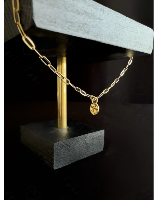 Oval Dövme Figürlü İnce Paperclip (Ataş) Model Zincir Çelik Halhal | MeToo Serisi