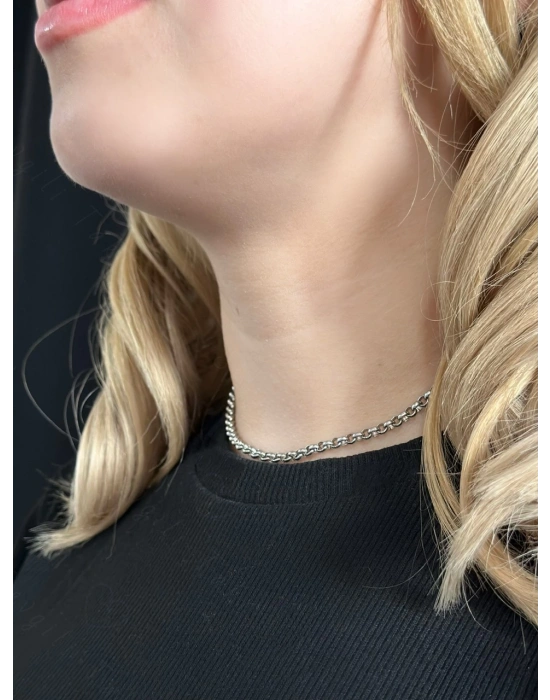 Oval Model Choker Çelik Zincir Kolye | Choker Serisi