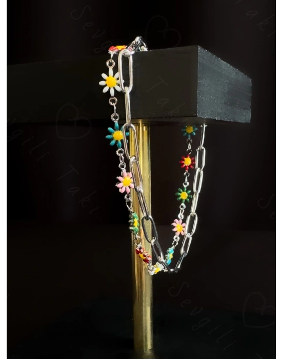 Papatyalı Paperclip Zincir Çelik Halhal | Zerafet Serisi