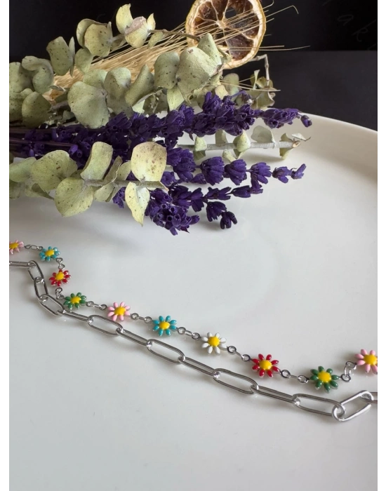 Papatyalı Paperclip Zincir Çelik Halhal | Zerafet Serisi