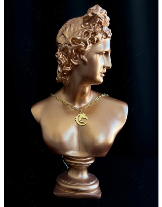 Paperclip(Ataş) Model Zincir At Charmlı Gold Çelik Kolye | Ata Serisi