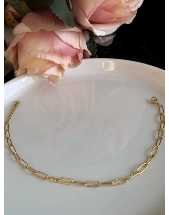 Paperclip (Ataş) Model Zincir Çelik Halhal | Taş Serisi