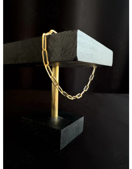 Paperclip (Ataş) Model Zincir Çelik Halhal | Taş Serisi