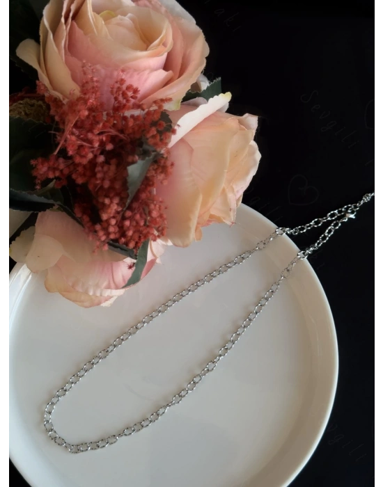 Paperclip Kabartma Çelik Zincir Kolye | Sevgili Takı Koleksiyonu