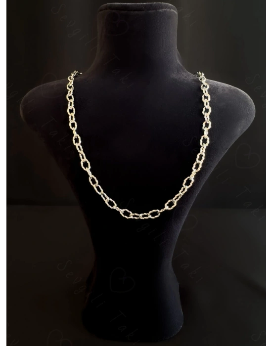 Paperclip Kabartma Çelik Zincir Kolye | Sevgili Takı Koleksiyonu