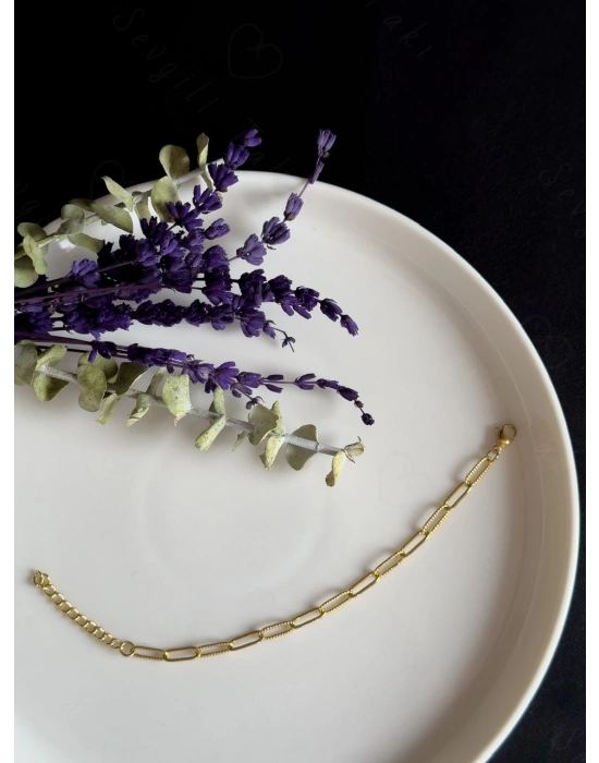 Paperclip Kabartma Çocuk Gold Çelik Zincir Bileklik | Ida Serisi