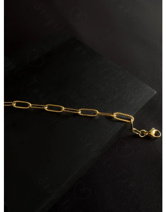 Paperclip Kabartma Çocuk Gold Çelik Zincir Bileklik | Ida Serisi