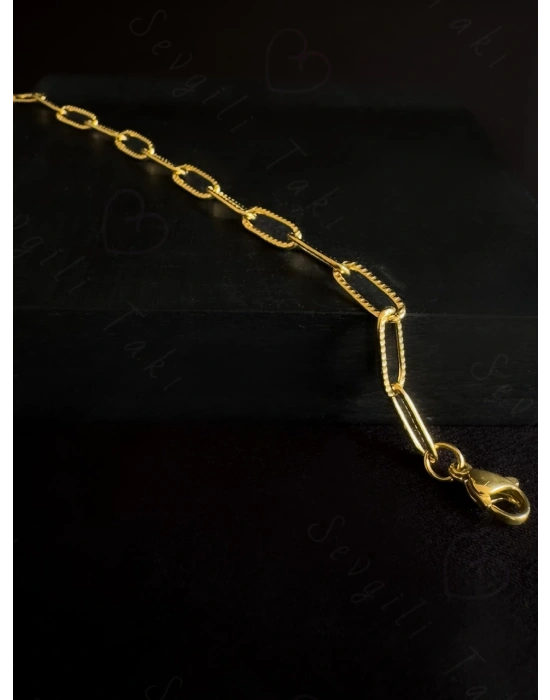 Paperclip Kabartma Çocuk Gold Çelik Zincir Bileklik | Ida Serisi