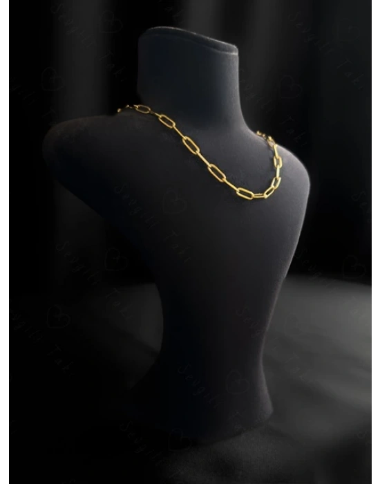 Paperclip Kabartma Çocuk Gold Çelik Zincir Kolye | Ida Serisi