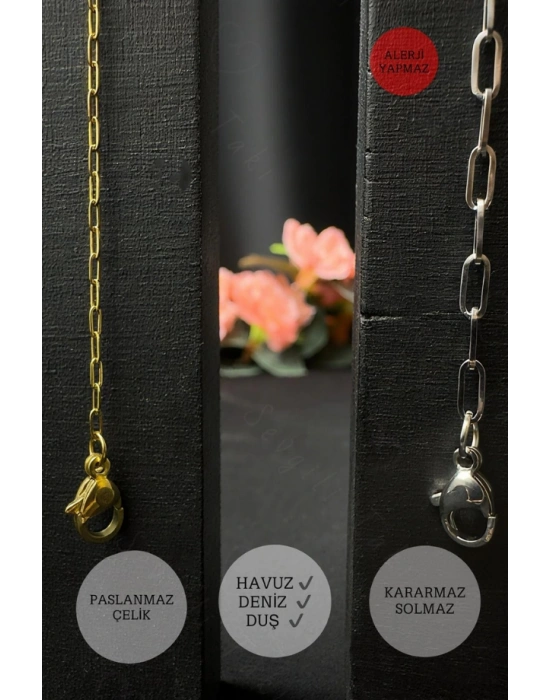 Paperclip Model Gold-Silver Çelik Çift Bileklik Seti | Love Serisi