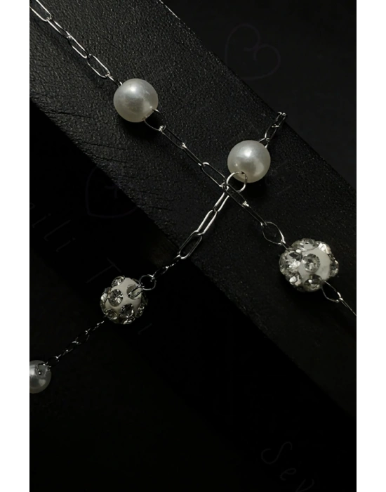 Parlak Taşlı Tasarım Silver Çelik Zincir Kolye (Bileklik Hediyeli) | Glorious Serisi