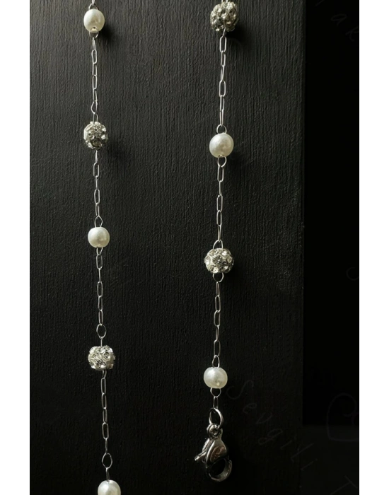 Parlak Taşlı Tasarım Silver Çelik Zincir Kolye (Bileklik Hediyeli) | Glorious Serisi