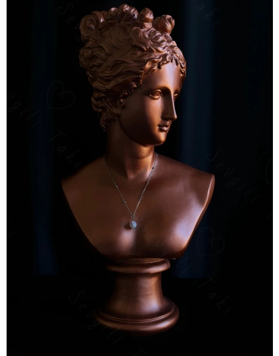 Pembe Akik Doğal Taşlı Çelik Kolye -Gezegen Serisi