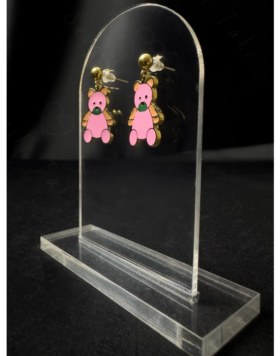 Pembe Ayıcıklı Çocuk Çelik Küpe -Pofuduk Serisi