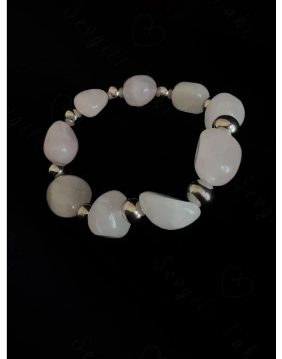 Pembe Kuvars Doğal Taşlı Bileklik -Vega Serisi