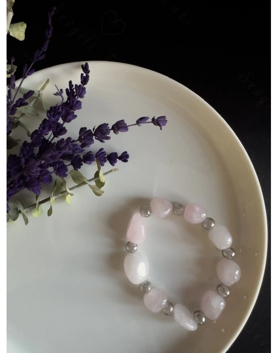 Pembe Kuvars Doğal Taşlı Bileklik -Vega Serisi