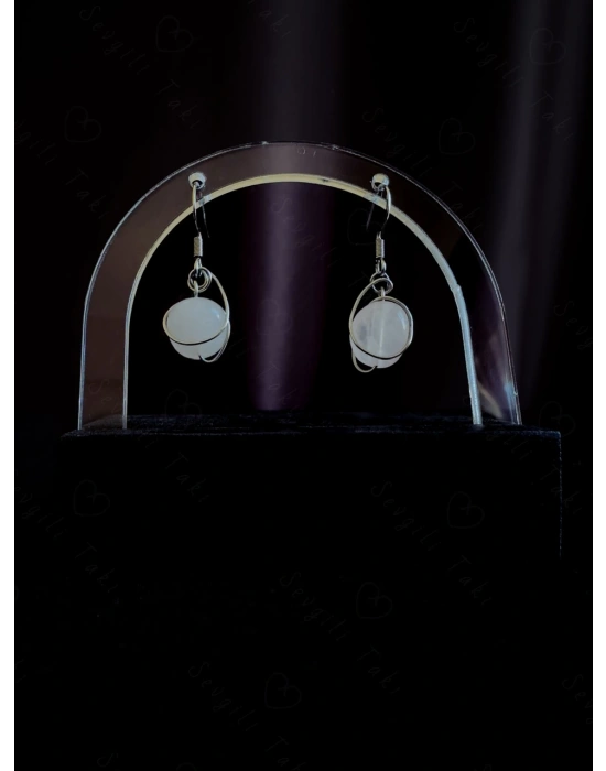 Pembe Kuvars Doğal Taşlı Çelik Küpe -Sonbahar Serisi