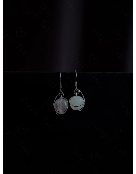 Pembe Kuvars Doğal Taşlı Çelik Küpe -Sonbahar Serisi