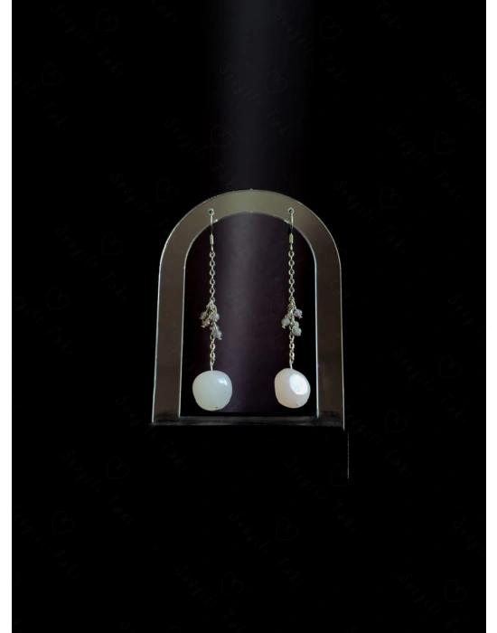 Pembe Kuvars ve Ametist Doğal Taşlı Çelik Küpe -Sevgili Takı Koleksiyonu