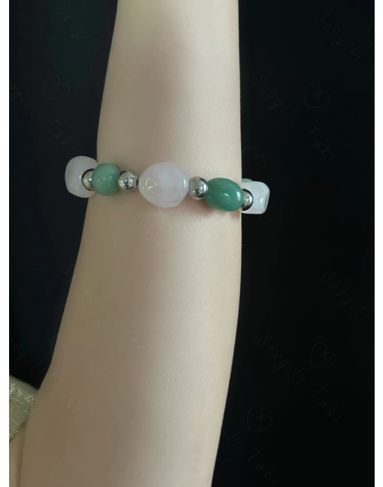 Pembe Kuvars ve Aventurin Doğal Taşlı Bileklik -Ida Serisi