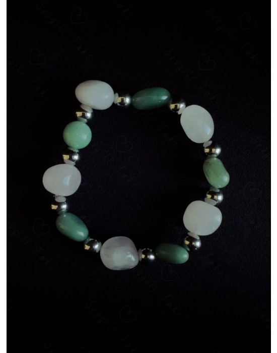 Pembe Kuvars ve Aventurin Doğal Taşlı Bileklik -Ida Serisi