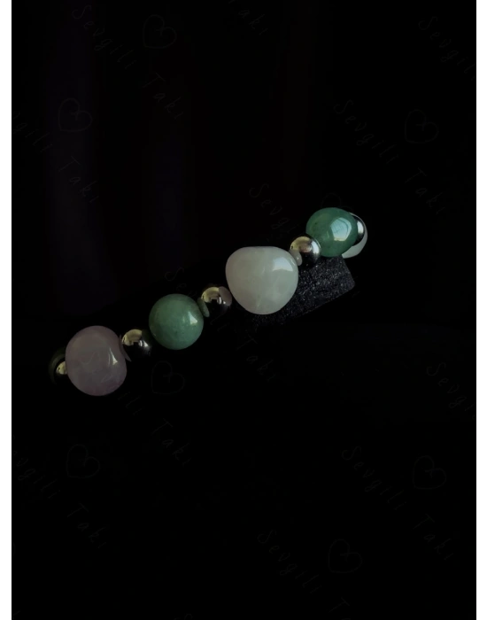 Pembe Kuvars ve Aventurin Doğal Taşlı Bileklik -Ida Serisi