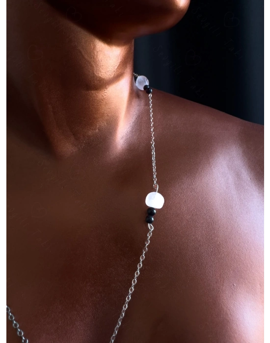 Pembe Kuvars ve Yıldız Doğal Taşlı Çelik Kolye | Sevgili Takı Koleksiyonu