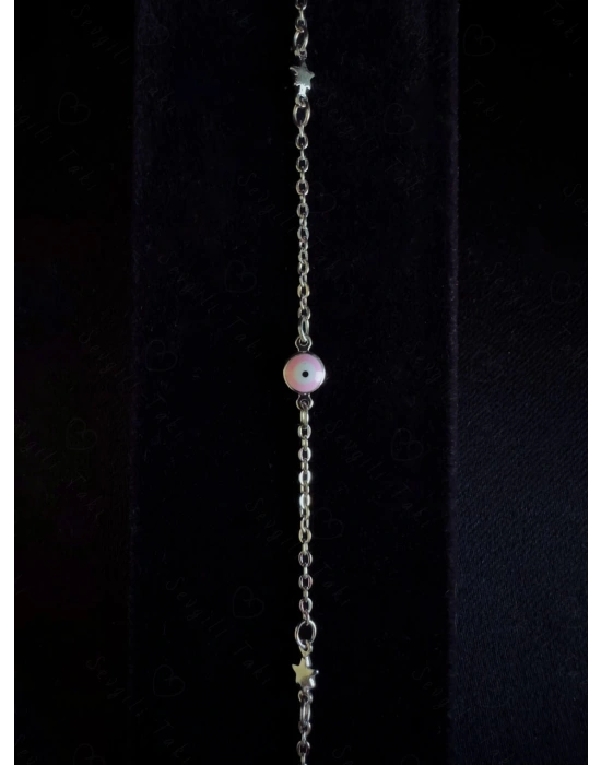 Pembe Nazarlıklı Yıldızlı Çelik Bileklik | Venedik Serisi