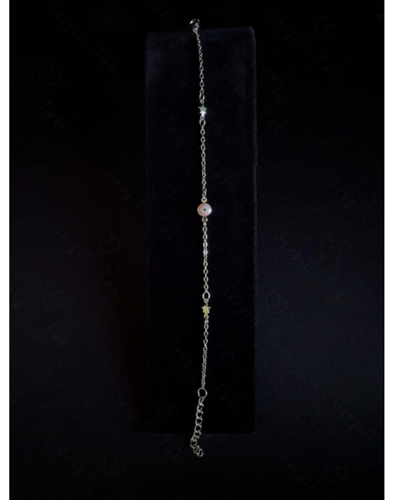 Pembe Nazarlıklı Yıldızlı Çelik Bileklik | Venedik Serisi