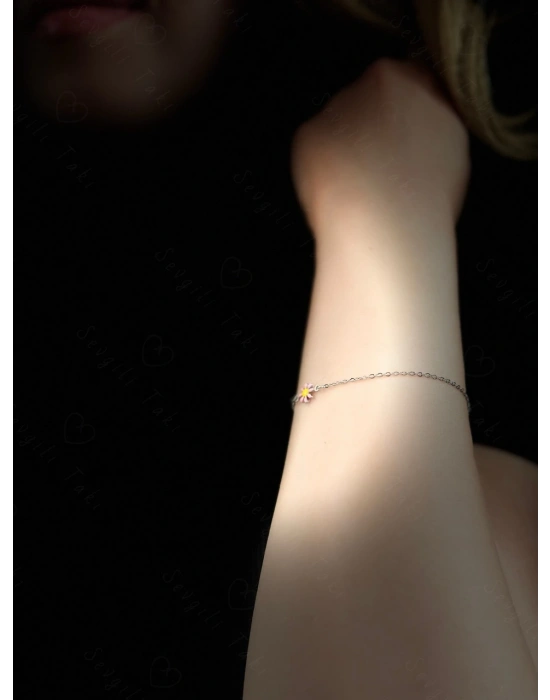 Pembe Papatya Charmlı Çelik Kolye ve Bileklik Takımı | Karma Serisi