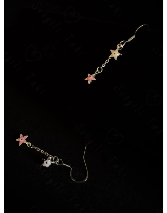 Pembe Yıldız Charmlı Çocuk Çelik Küpe -Vega Serisi