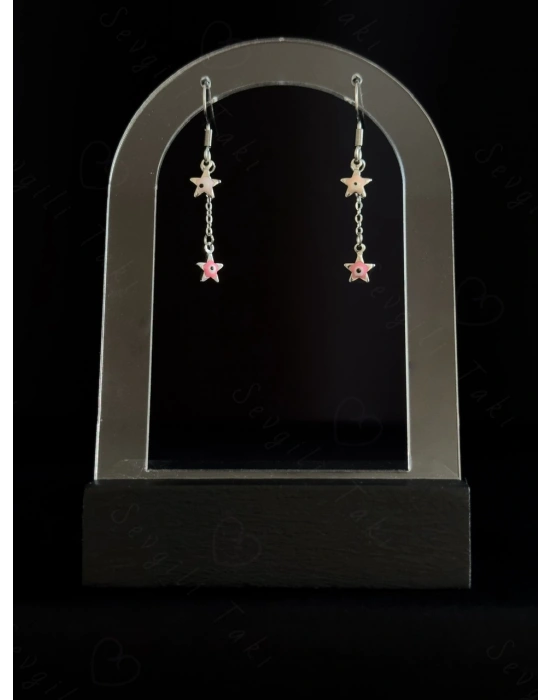 Pembe Yıldız Charmlı Çocuk Çelik Küpe -Vega Serisi