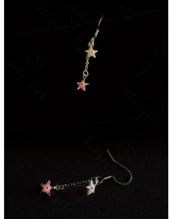 Pembe Yıldız Charmlı Çocuk Çelik Küpe -Vega Serisi