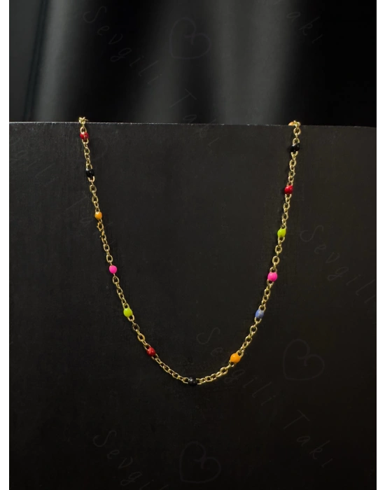 Rengarenk Mineli Gold Çelik Halhal | Gökkuşağı Serisi