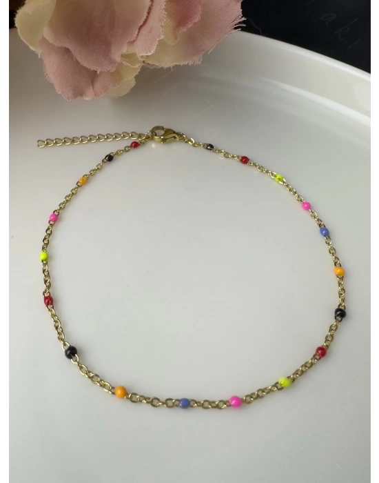 Rengarenk Mineli Gold Çelik Halhal | Gökkuşağı Serisi