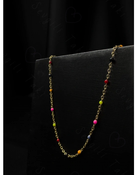 Rengarenk Mineli Gold Çelik Halhal | Gökkuşağı Serisi