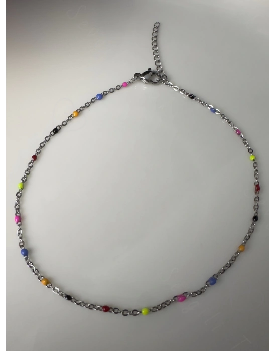 Rengarenk Mineli Silver Çelik Halhal | Gökkuşağı Serisi