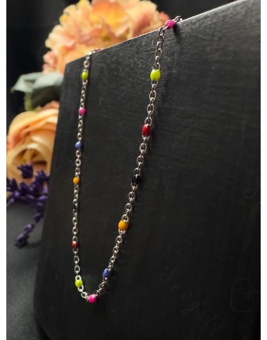 Rengarenk Mineli Silver Çelik Halhal | Gökkuşağı Serisi