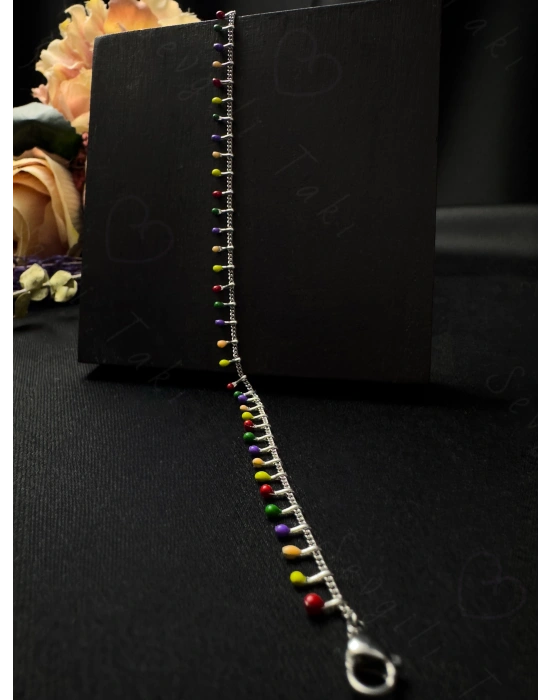 Rengarenk Sıralı Sallantılı Çelik Halhal | Gökkuşağı Serisi