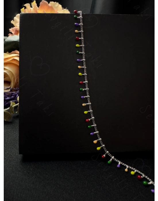 Rengarenk Sıralı Sallantılı Çelik Halhal | Gökkuşağı Serisi