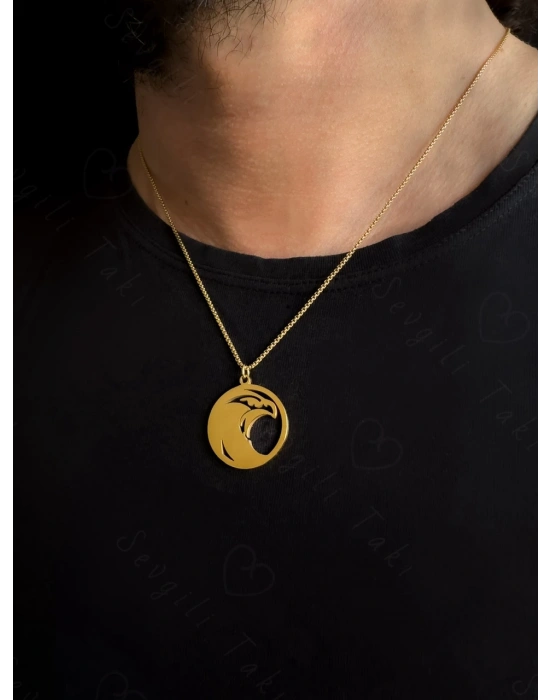 Şahin Başlı Gold Çelik Kolye | Horus Serisi