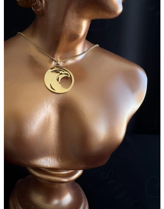 Şahin Başlı Gold Çelik Kolye | Horus Serisi