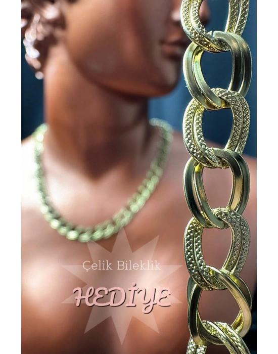 Samanyolu / Uzayyolu Tasarım Gold Çelik Zincir Kolye | Sirius Serisi