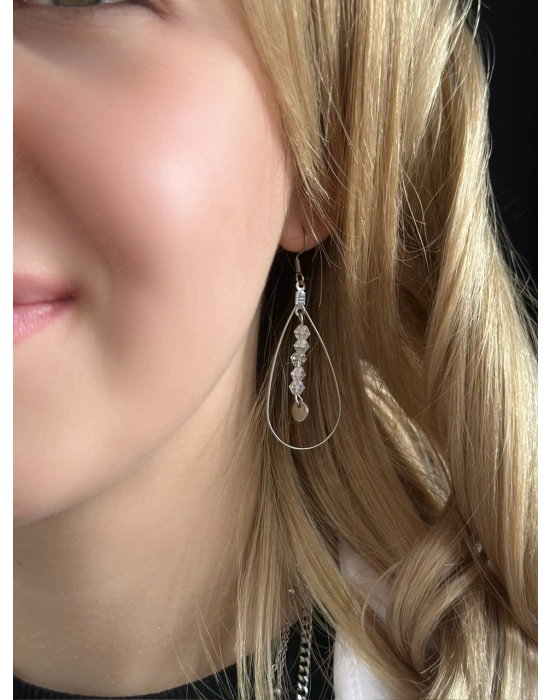 Şeffaf Boncuklu Çelik Küpe -Sevgili Takı Koleksiyonu