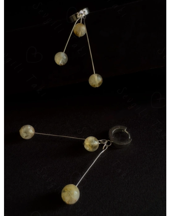 Sitrin Doğal Taşlı Çelik Küpe - Love Serisi