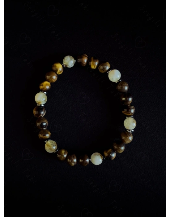 Sitrin ve Kaplangözü Doğal Taşlı Bileklik -Sevgili Takı Koleksiyonu