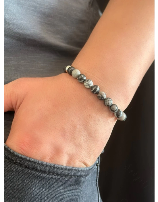 Siyah Beyaz Jasper Doğal Taşlı Bileklik | Sonbahar Serisi